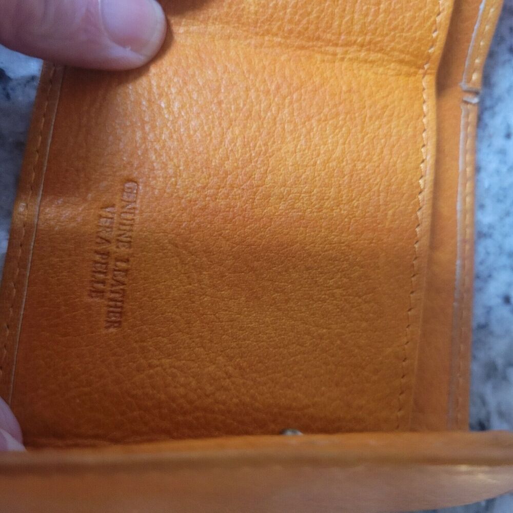Vera Pella Leather Coin Pouch Wallet Snaps Yellow Card Holder - Picture 5 of 6